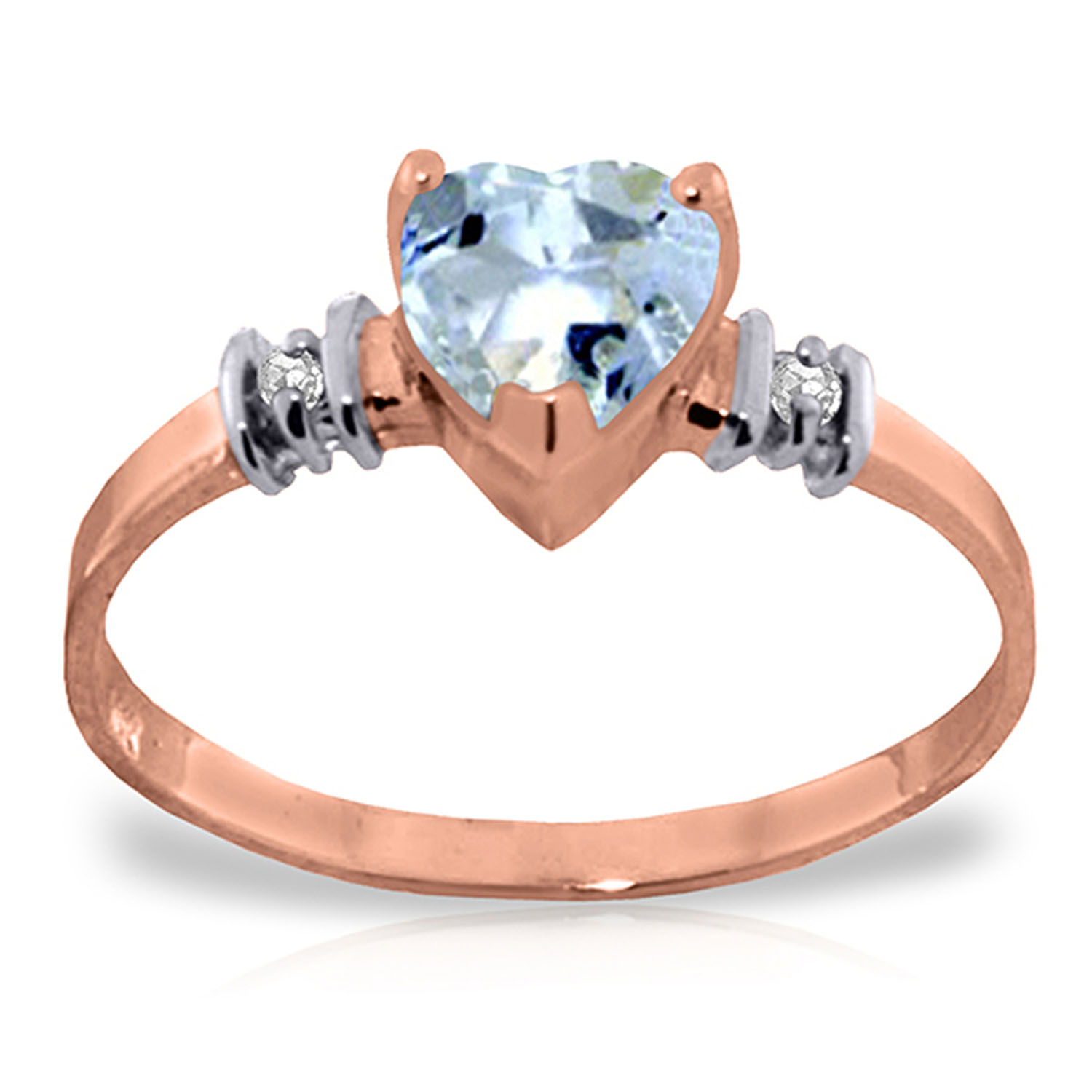 14K Solid Rose Gold Ring withNatural Aquamarine  Diamond
