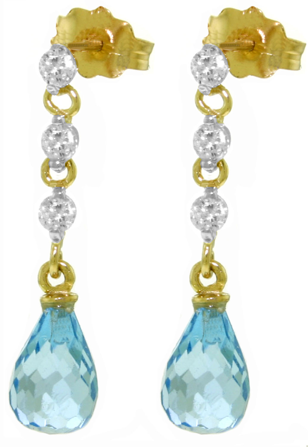 3.3 CTW 14K Solid Gold Queenie Blue Topaz Diamond Earrings