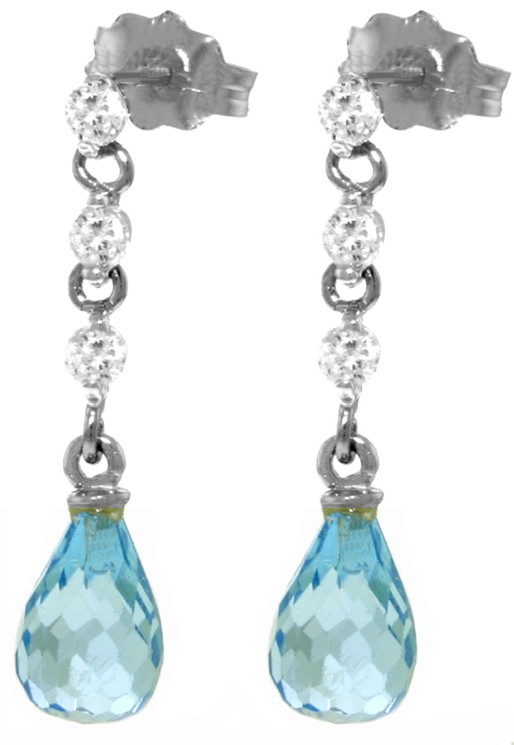 3.3 CTW 14K Solid White Gold Trinket Treasure Blue Topaz Diamond Ear