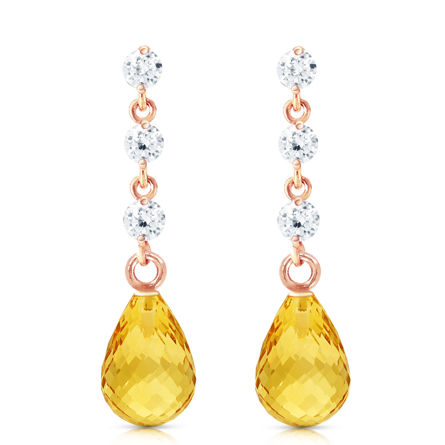 14K Solid Rose Gold Earrings withDiamonds  Citrines