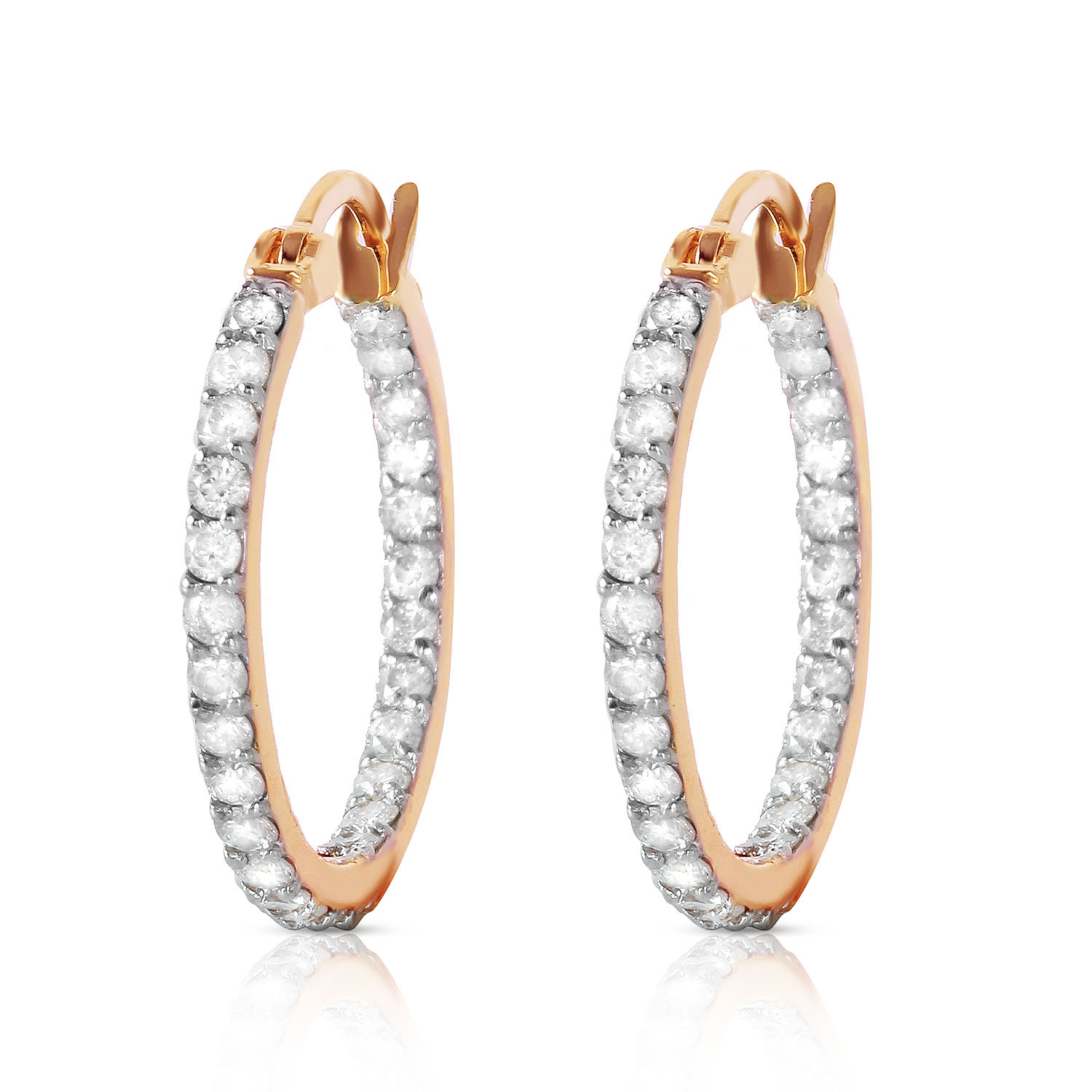 14K Solid Rose Gold Hoop Earrings withNatural Diamonds