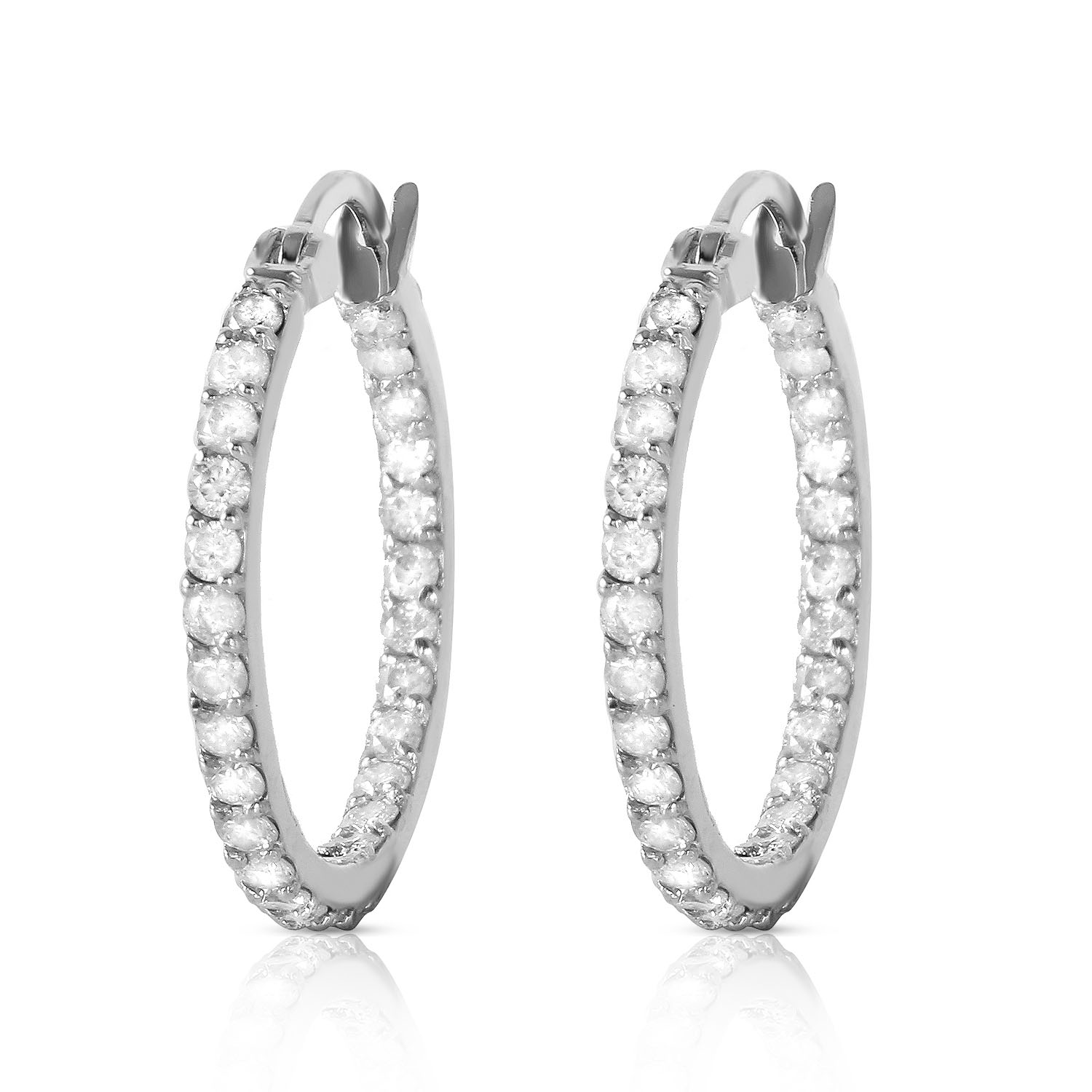 0.75 CTW 14K Solid White Gold Hoop Earrings Natural Diamond