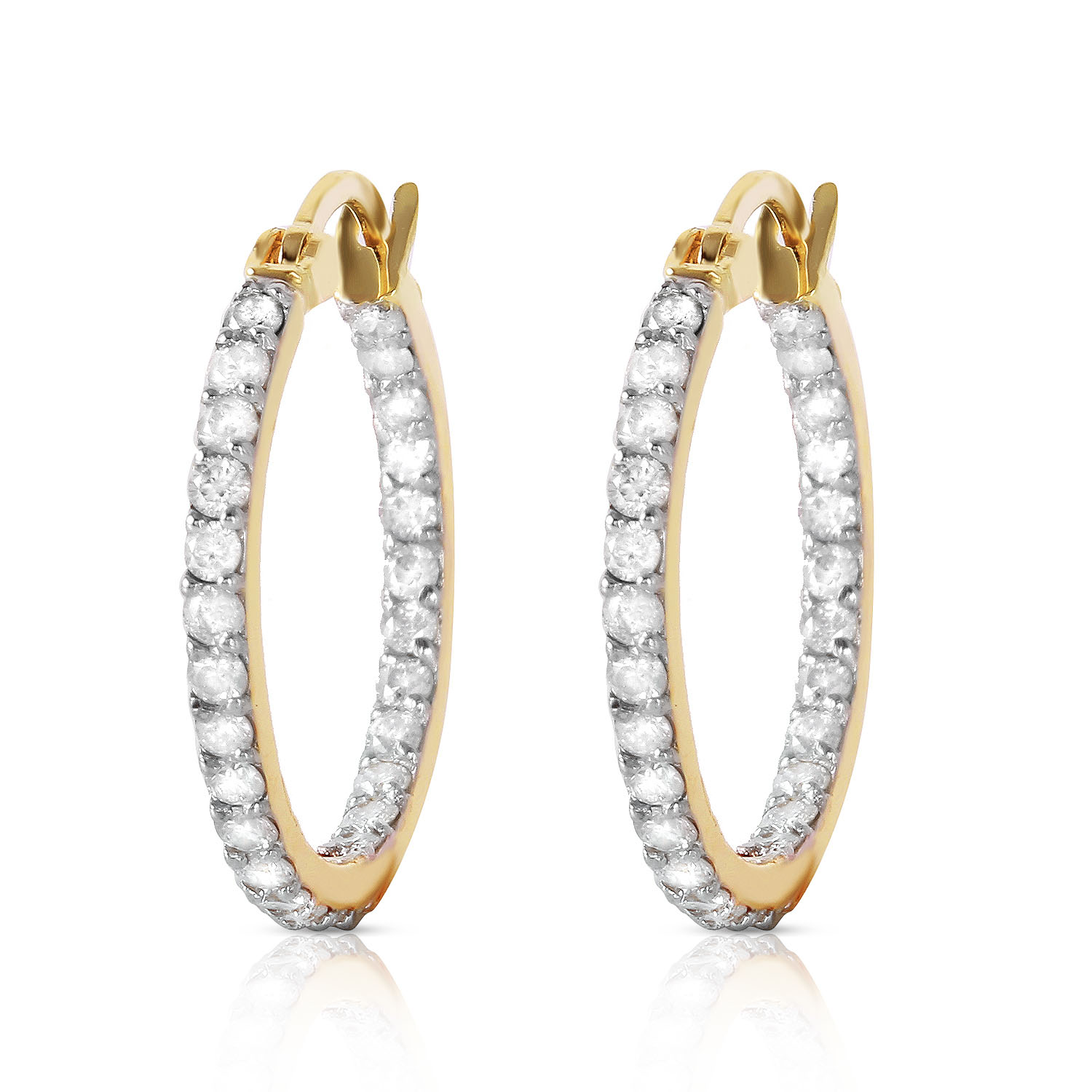 0.75 CTW 14K Solid Gold Hoop Earrings Natural Diamond