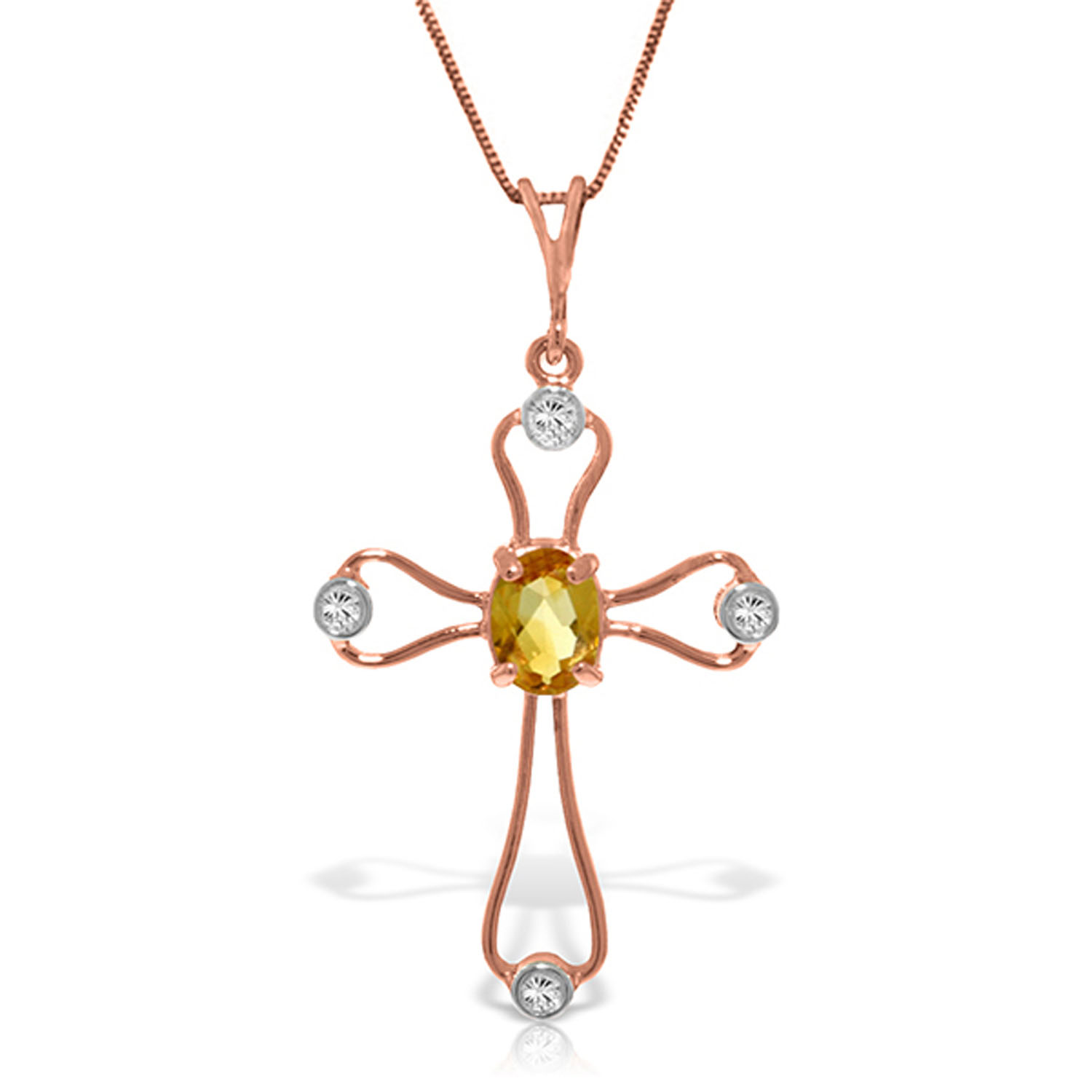 14K Solid Rose Gold Cross Necklace withNatural Diamonds  Citrine
