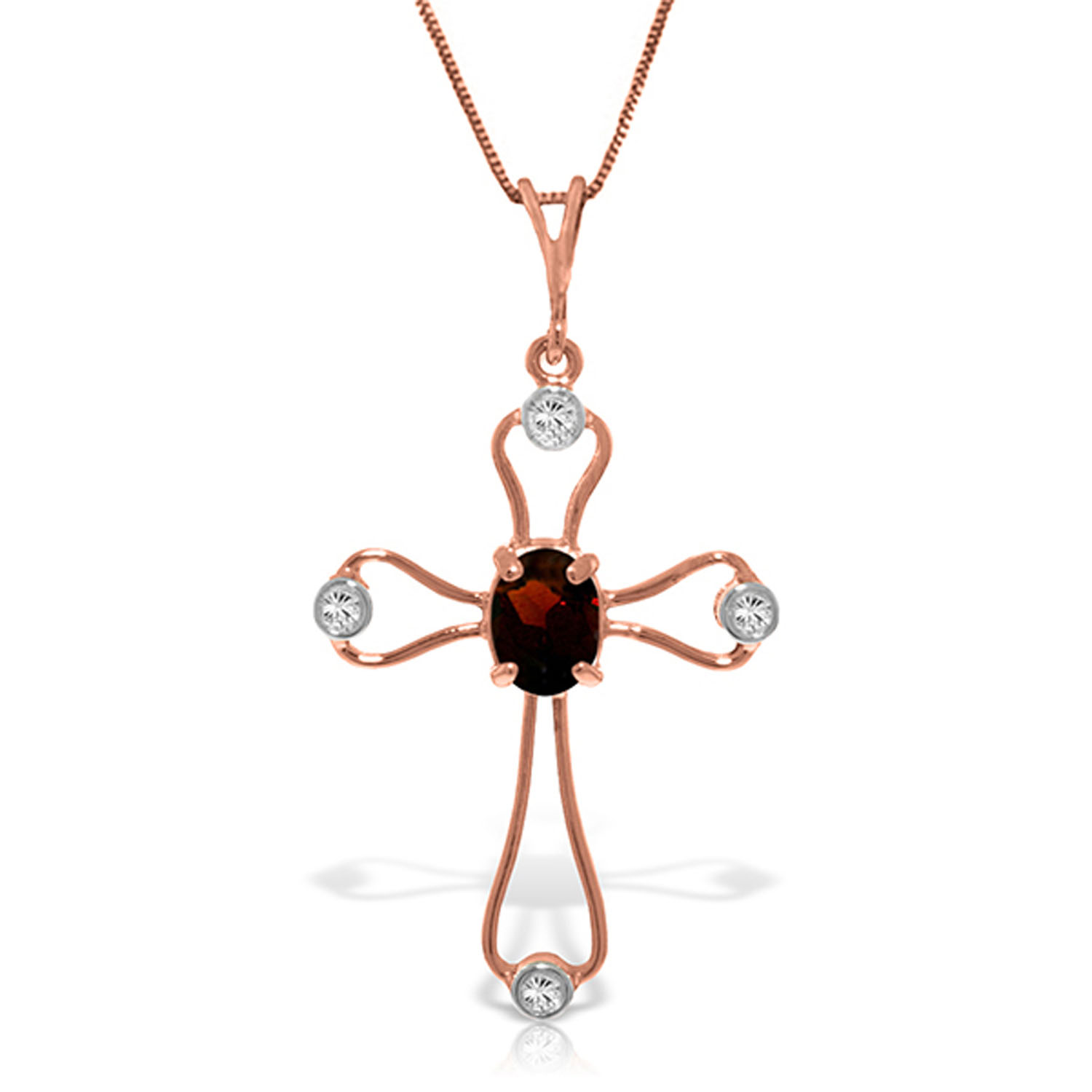 14K Solid Rose Gold Cross Necklace withNatural Diamonds  Garnet