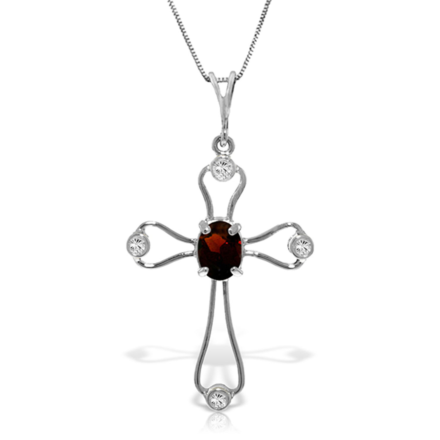 0.57 CTW 14K Solid White Gold Cross Necklace Natural Diamonds Garnet
