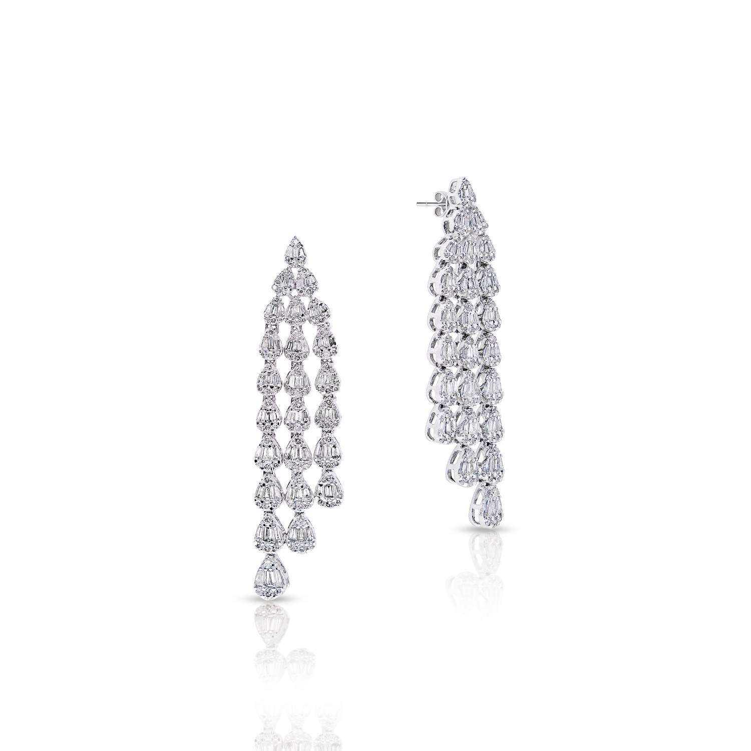 Lyla   Carat Baguette and Round Hanging Earth Mined Diamond Earrings in 14 Karat White Gold