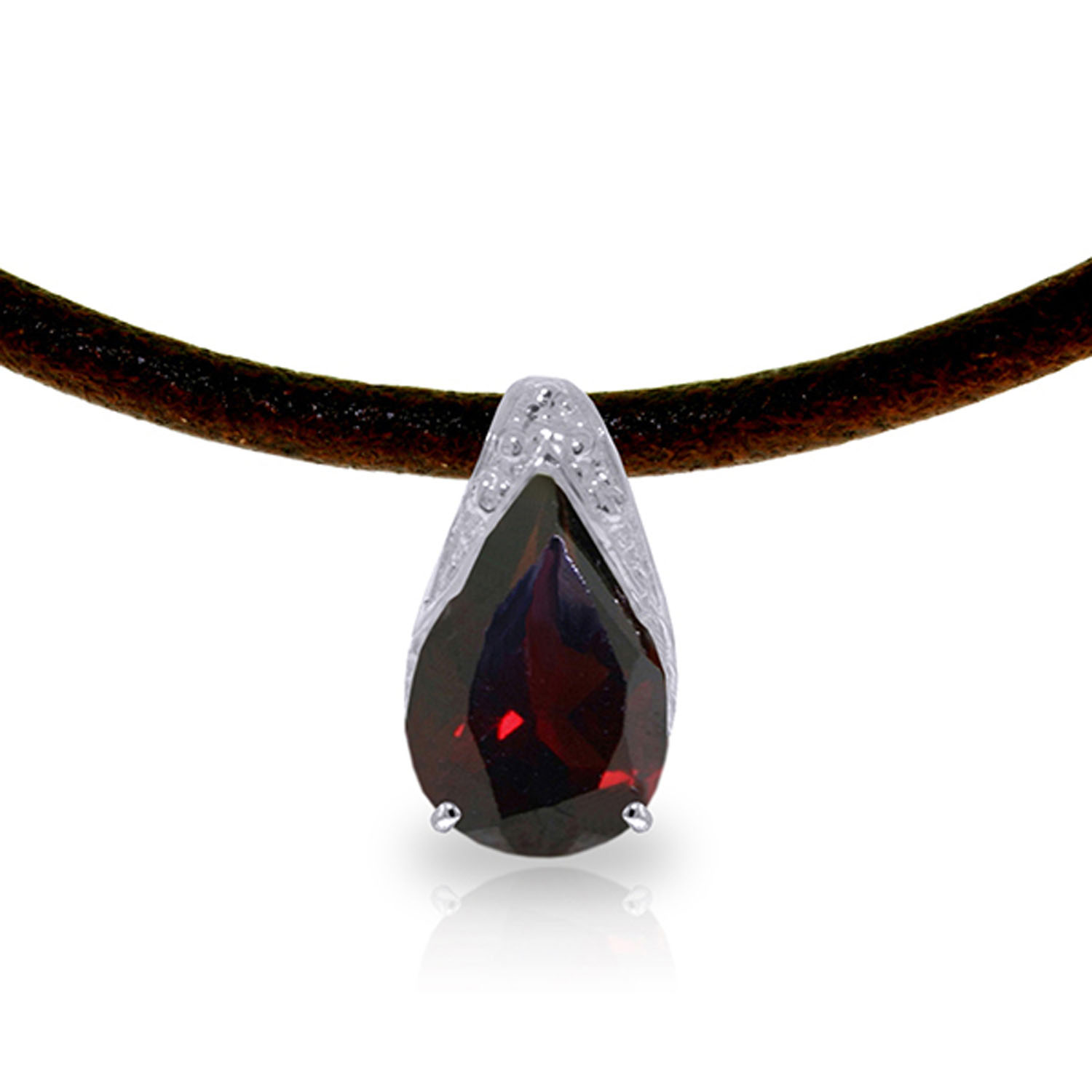 6 CTW 14K Solid White Gold Leather Necklace Natural Garnet