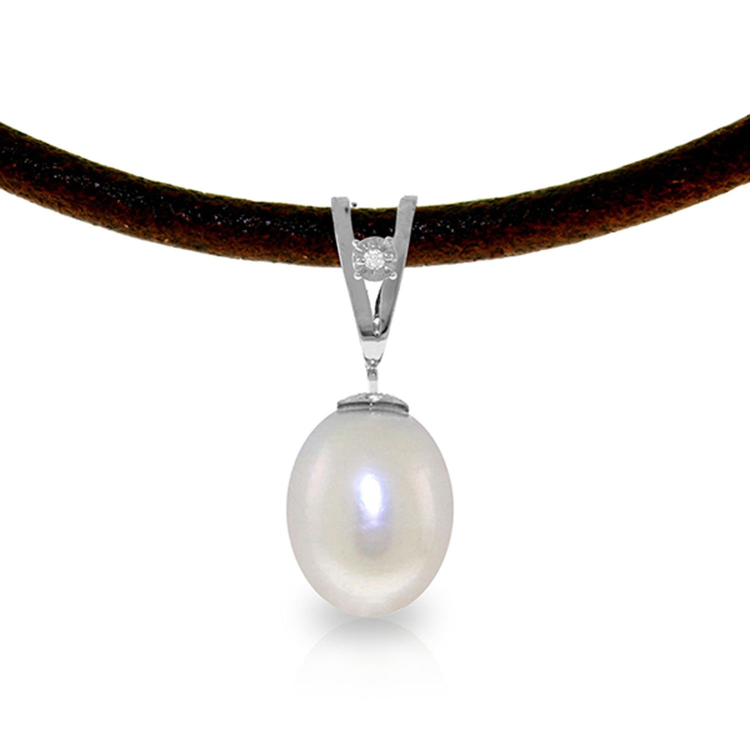 4.01 CTW 14K Solid White Gold Leather Necklace Diamond Cultured Pearl