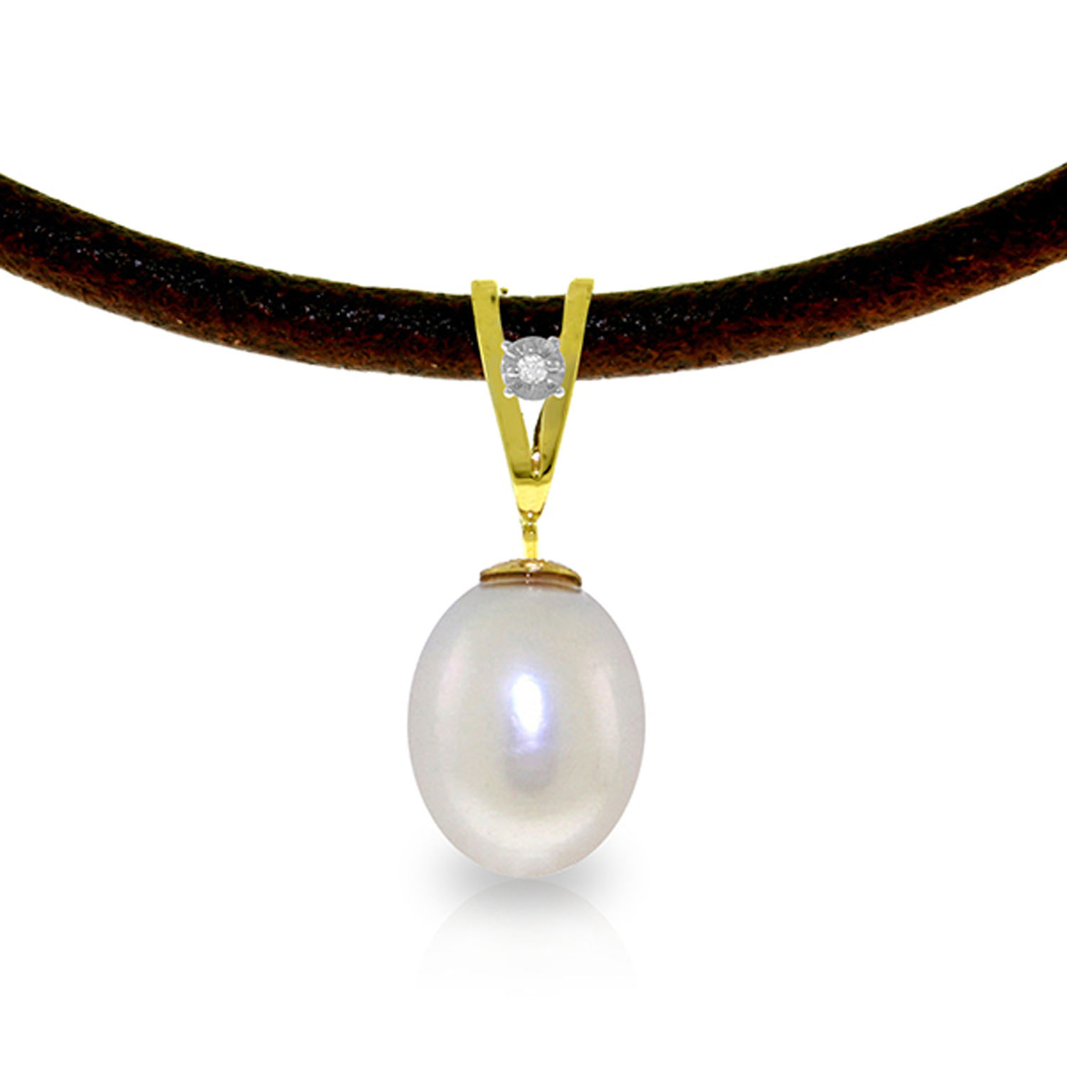 4.01 CTW 14K Solid Gold Leather Necklace Diamond Cultured Pearl