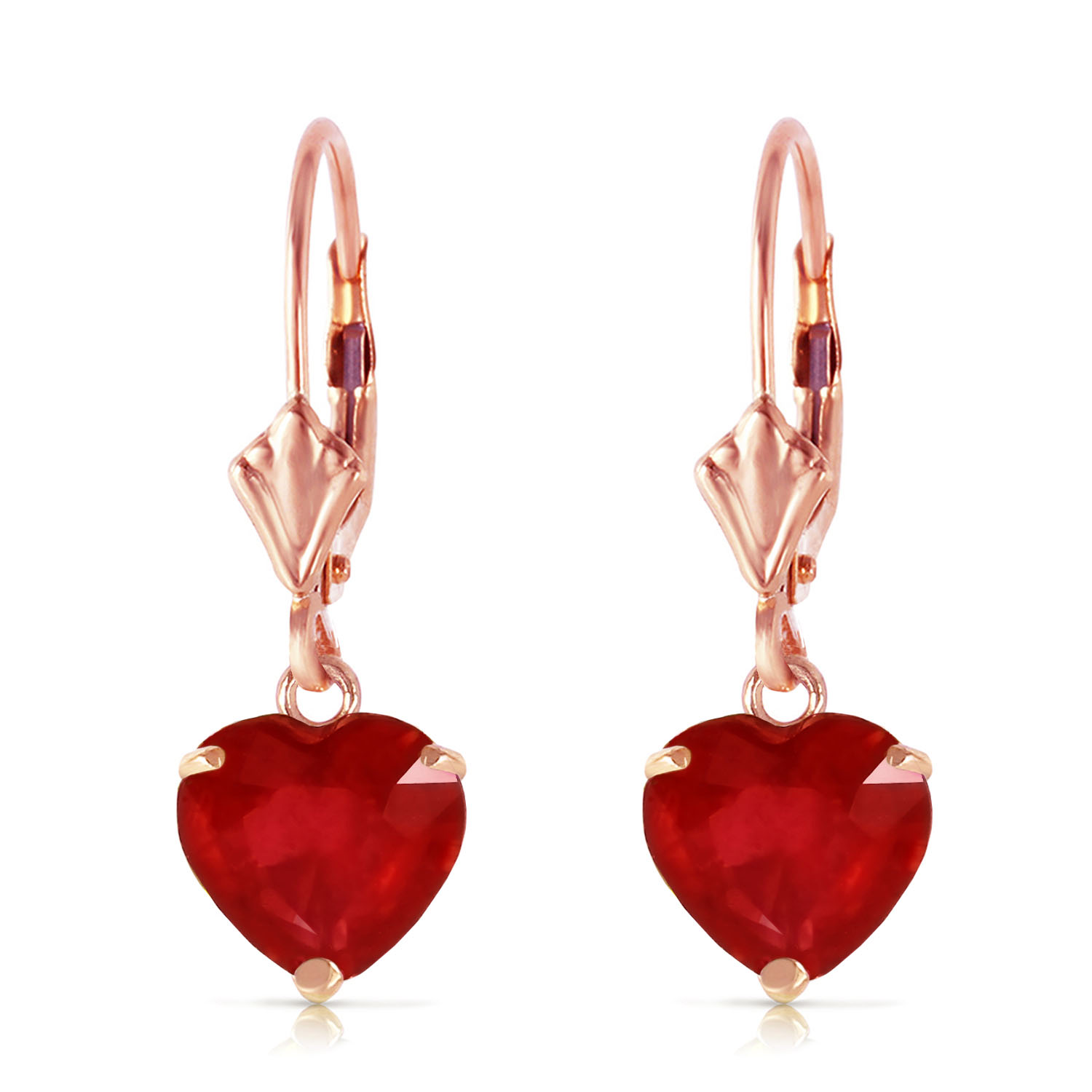 14K Solid Rose Gold Leverback Earrings with Natural Ruby