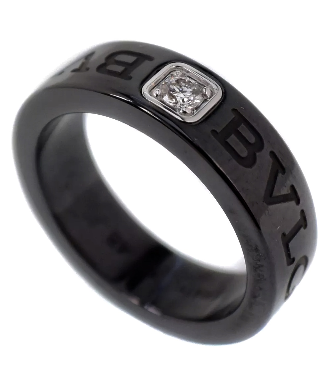 Bulgari Bvlgari Black Ceramic .05ctw Diamond Ring Size 8
