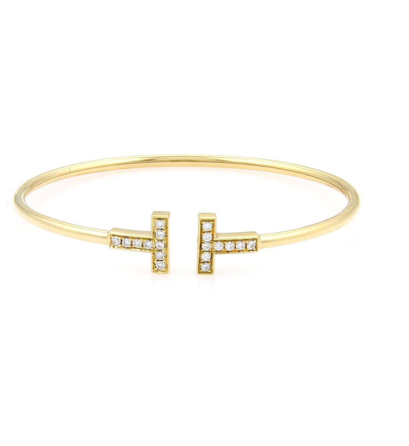 Tiffany T Wire Diamonds 18k Yellow Gold Flex Cuff Bangle Bracelet