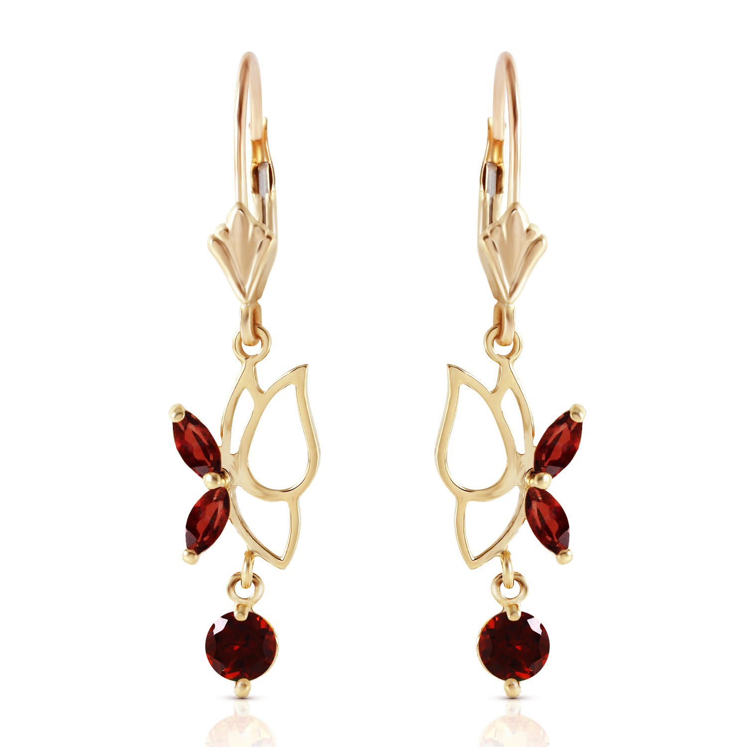 0.8 CTW 14K Solid Gold Butterfly Earrings Garnet