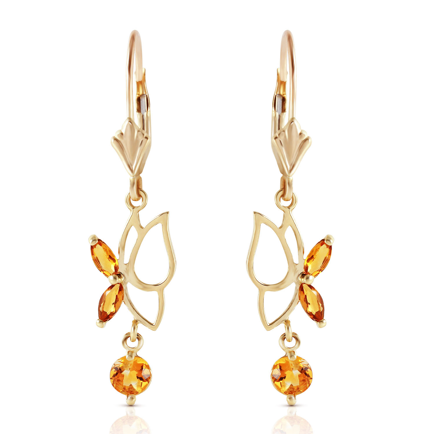 0.8 CTW 14K Solid Gold Flutter Fly Citrine Earrings