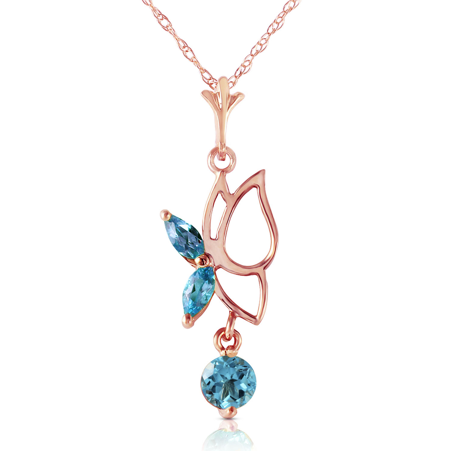 14K Solid Rose Gold Butterfly Necklace with Blue Topaz