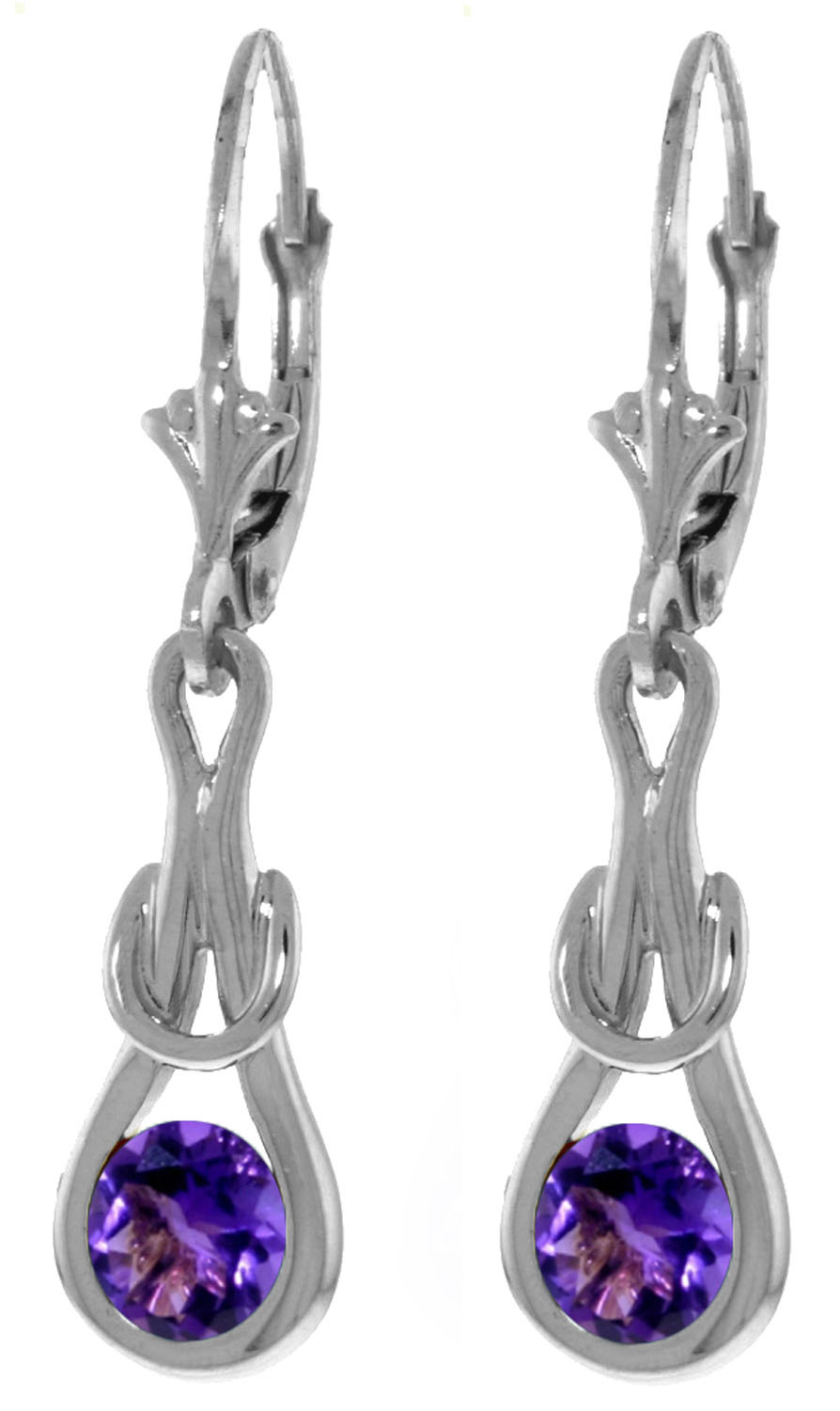 1.3 CTW 14K Solid White Gold Trumpet Blast Amethyst Earrings