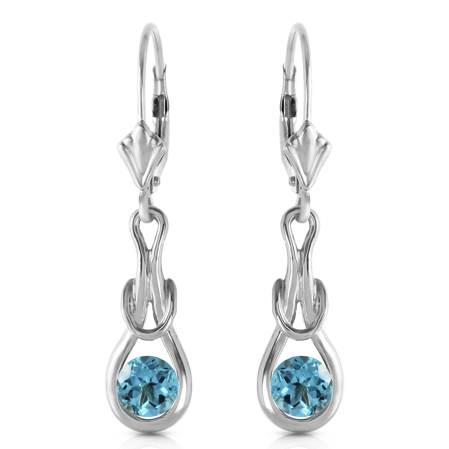 1.3 CTW 14K Solid White Gold Timeless Love Blue Topaz Earrings