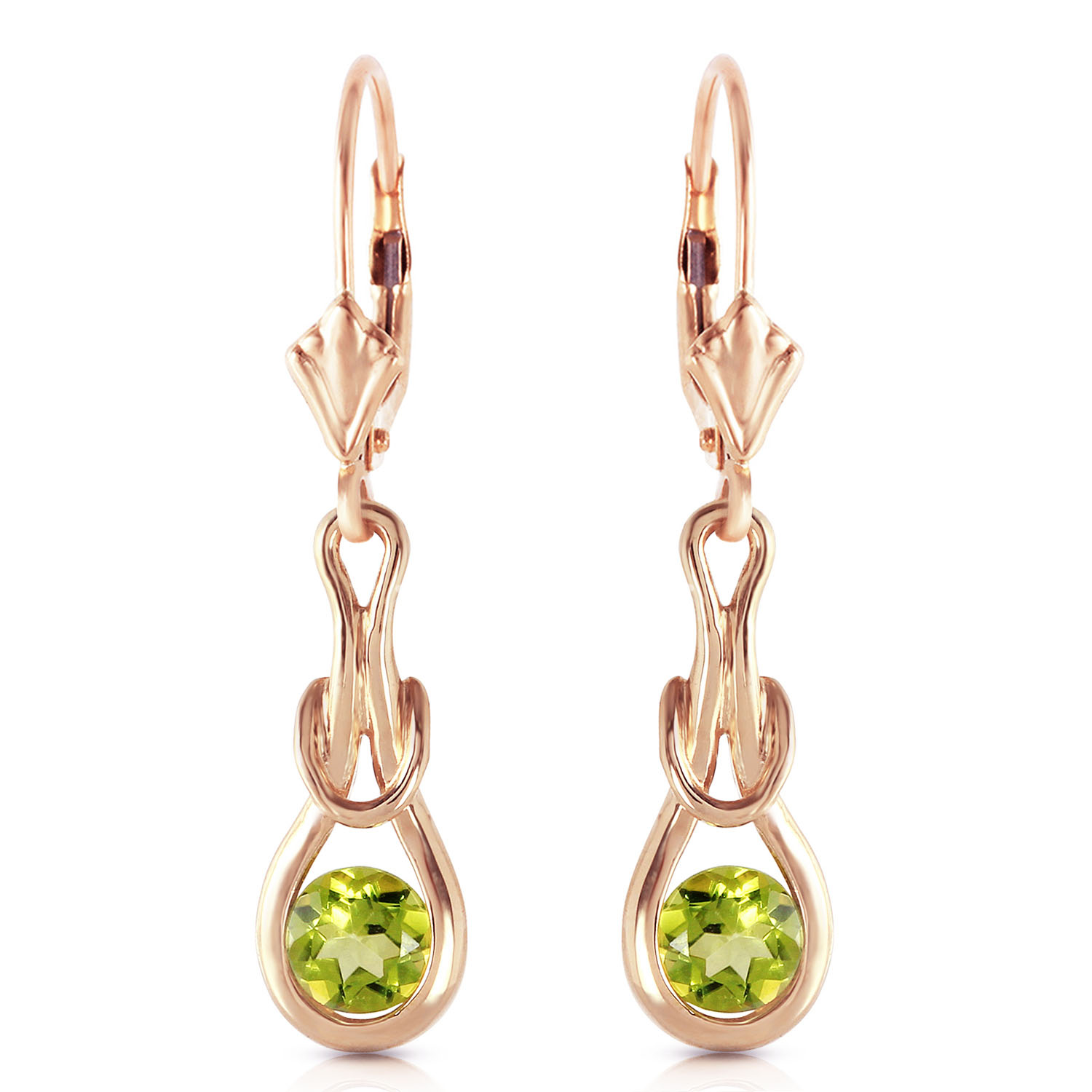 14K Solid Rose Gold Leverback Earrings with Natural Peridots