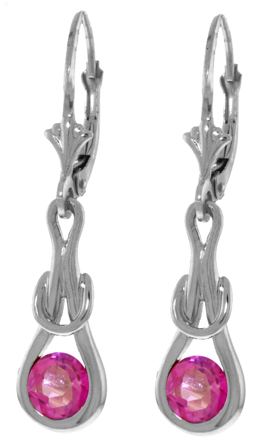 1.3 CTW 14K Solid White Gold Leverback Earrings Natural Pink Topaz
