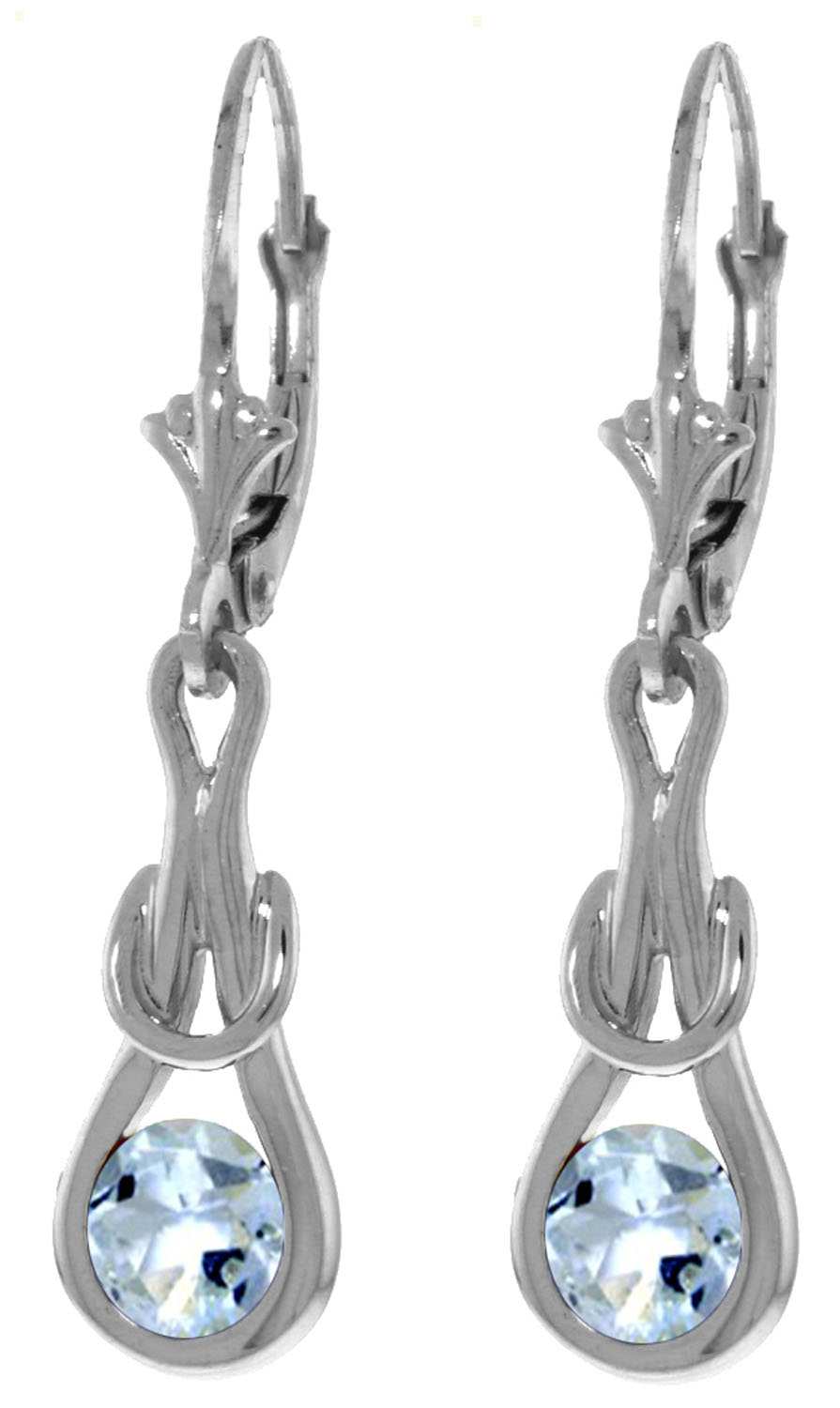 1.3 CTW 14K Solid White Gold Leverback Earrings Natural Aquamarine