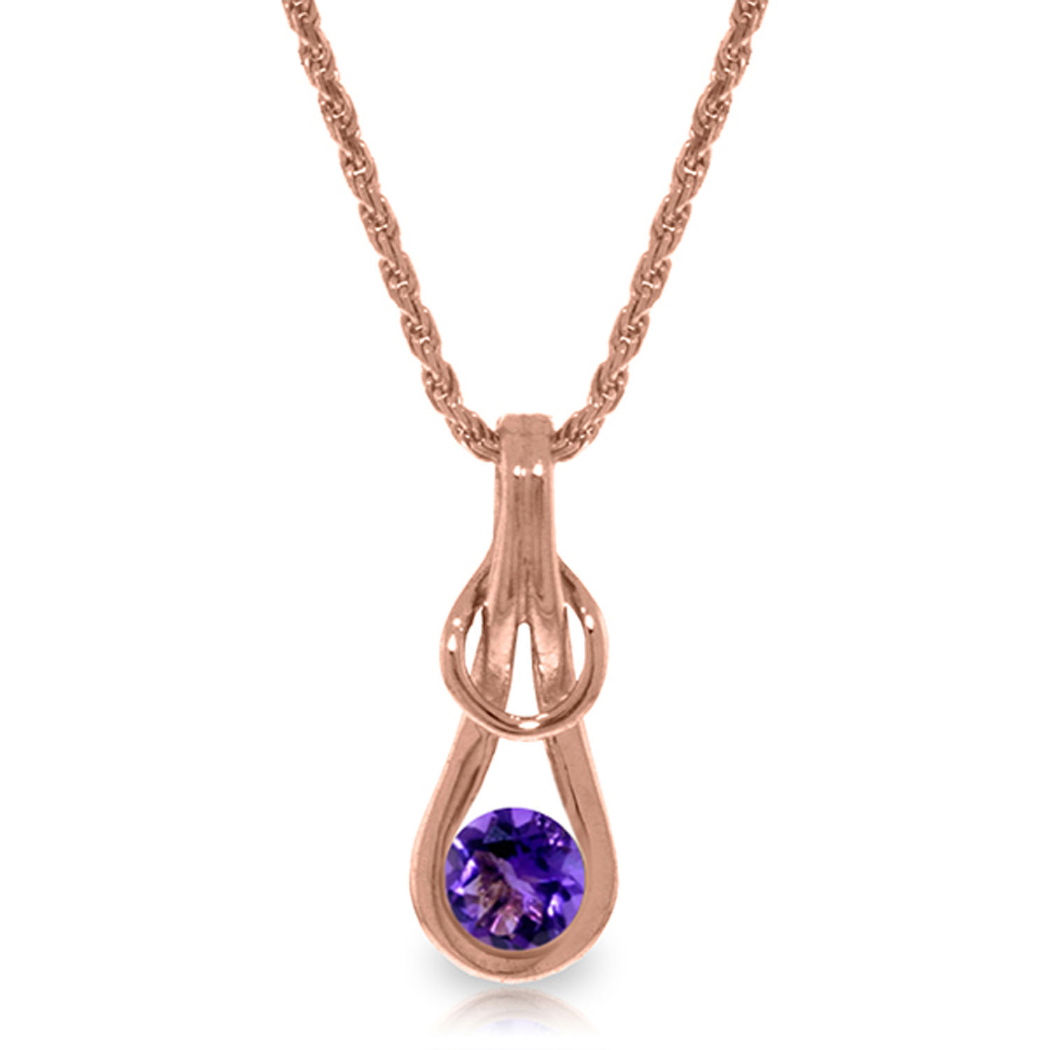 14K Solid Rose Gold Necklace with Natural Purple Amethyst