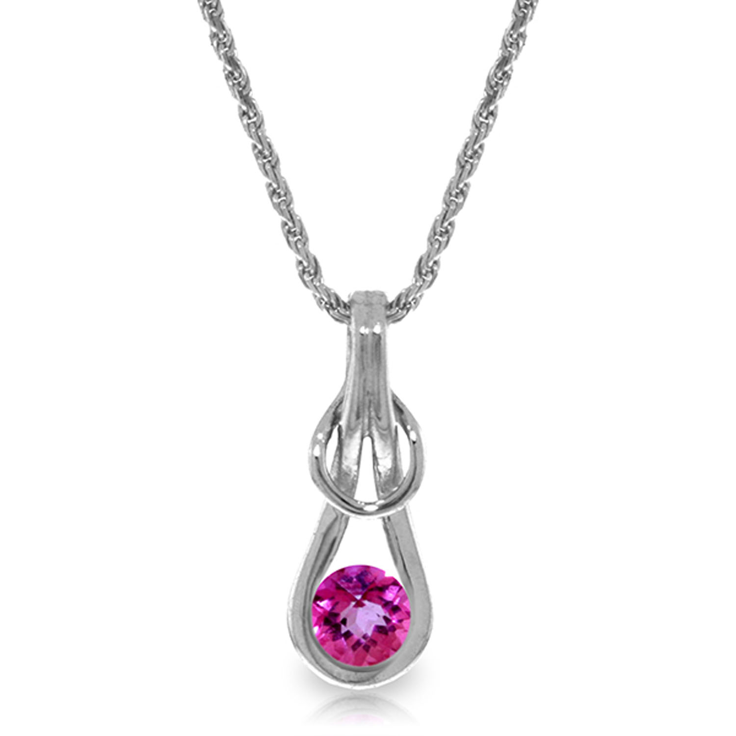 0.65 CTW 14K Solid White Gold Amethystong Other Faces Pink Topaz Necklace