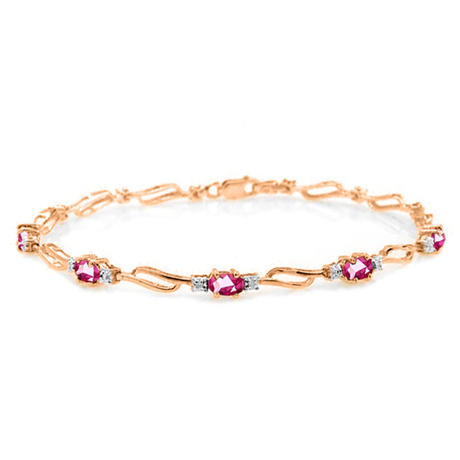 14K Solid Rose Gold Tennis Bracelet with Pink Topaz  Diamonds
