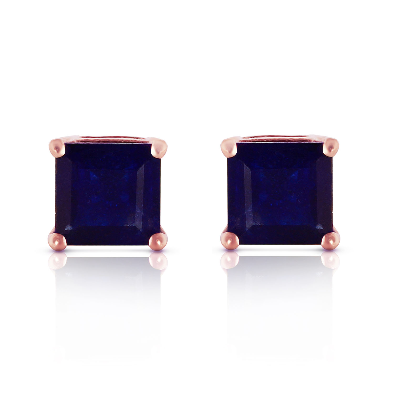 14K Solid Rose Gold Stud Earrings with Natural Sapphires
