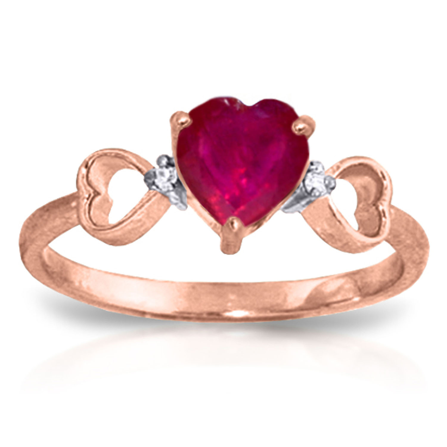 1.01 CTW 14K Solid Rose Gold Tri Heart Ruby Diamond Ring