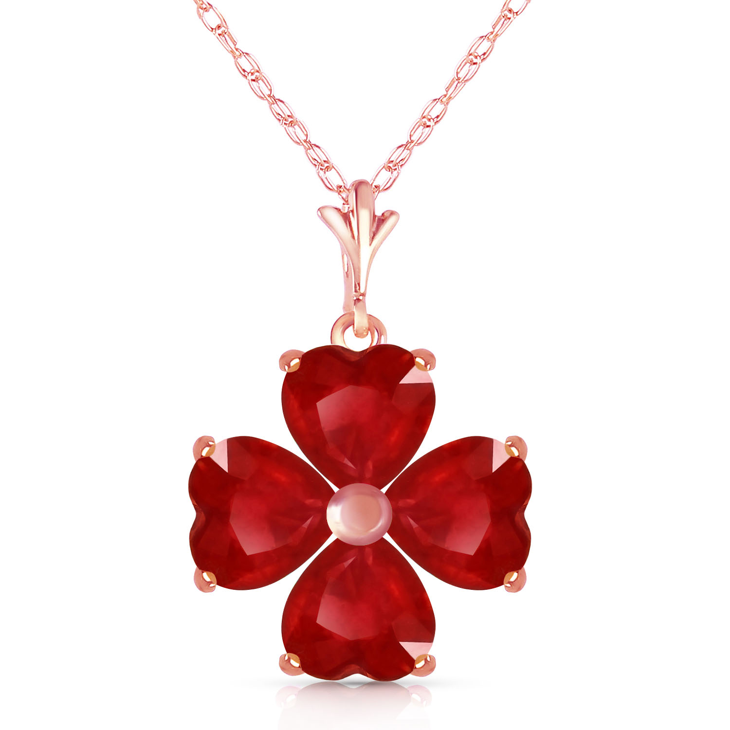3.6 CTW 14K Solid Rose Gold Heart Cluster Ruby Necklace