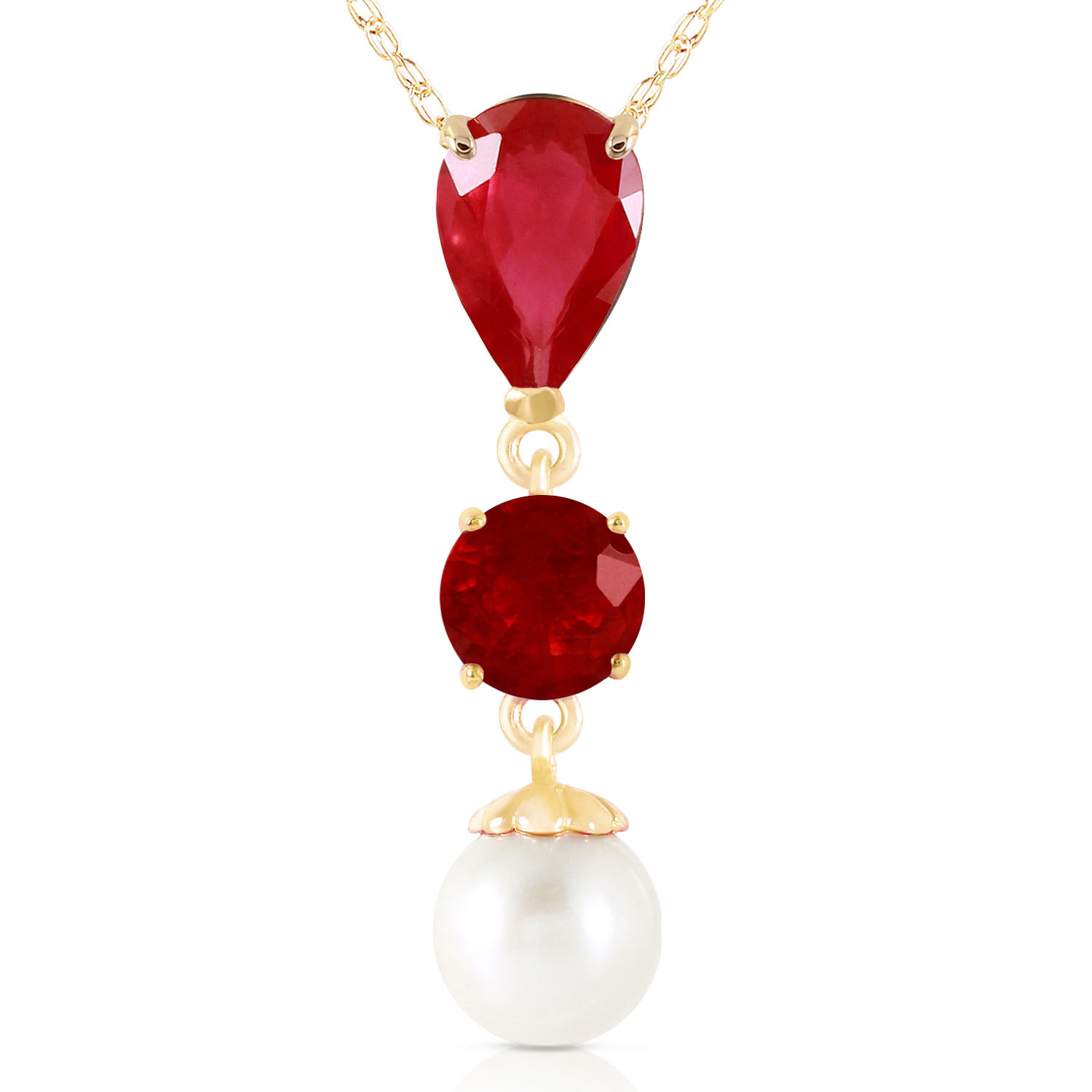 5.05 CTW 14K Solid Gold Power Of Pleasure Ruby Cultured Pearl Necklace