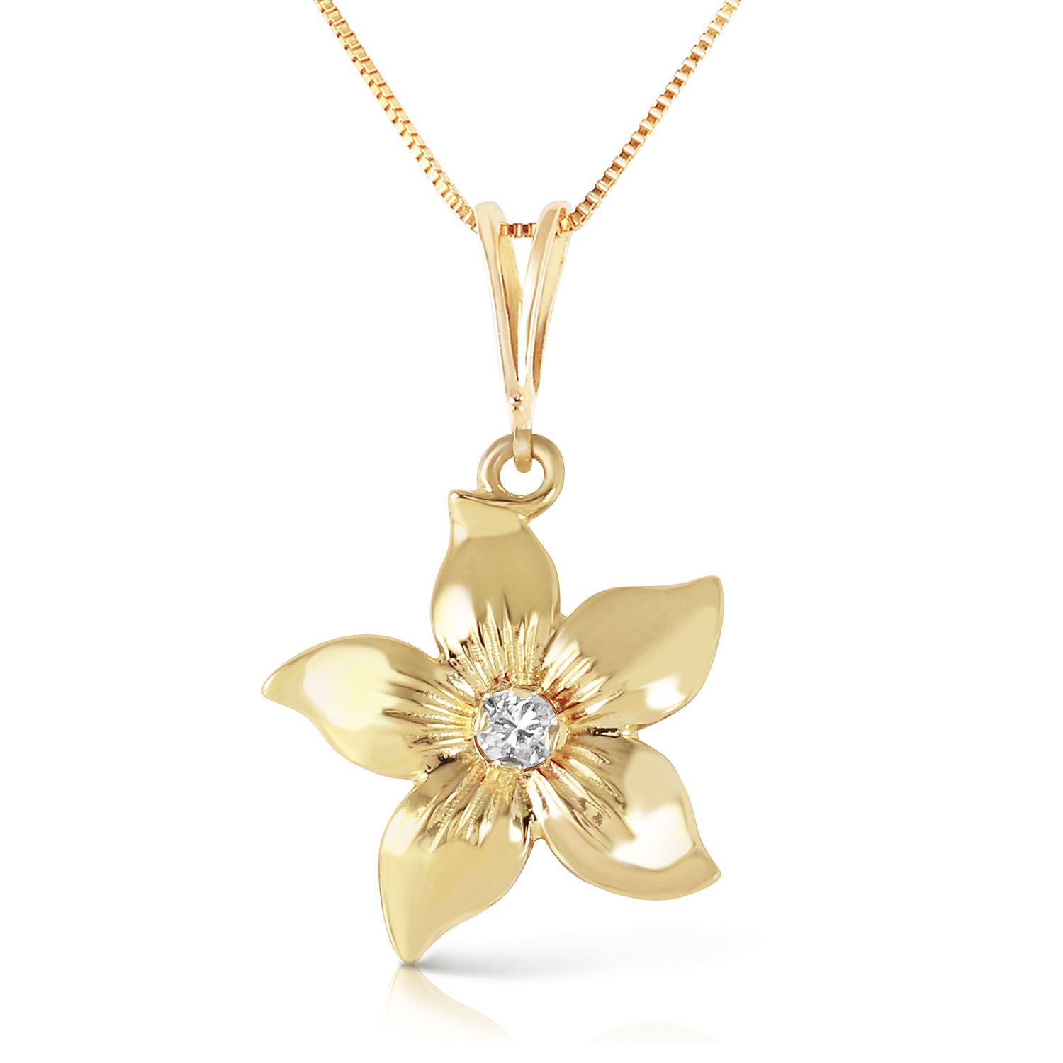 14K Solid Gold Flower Necklace Natural Diamond