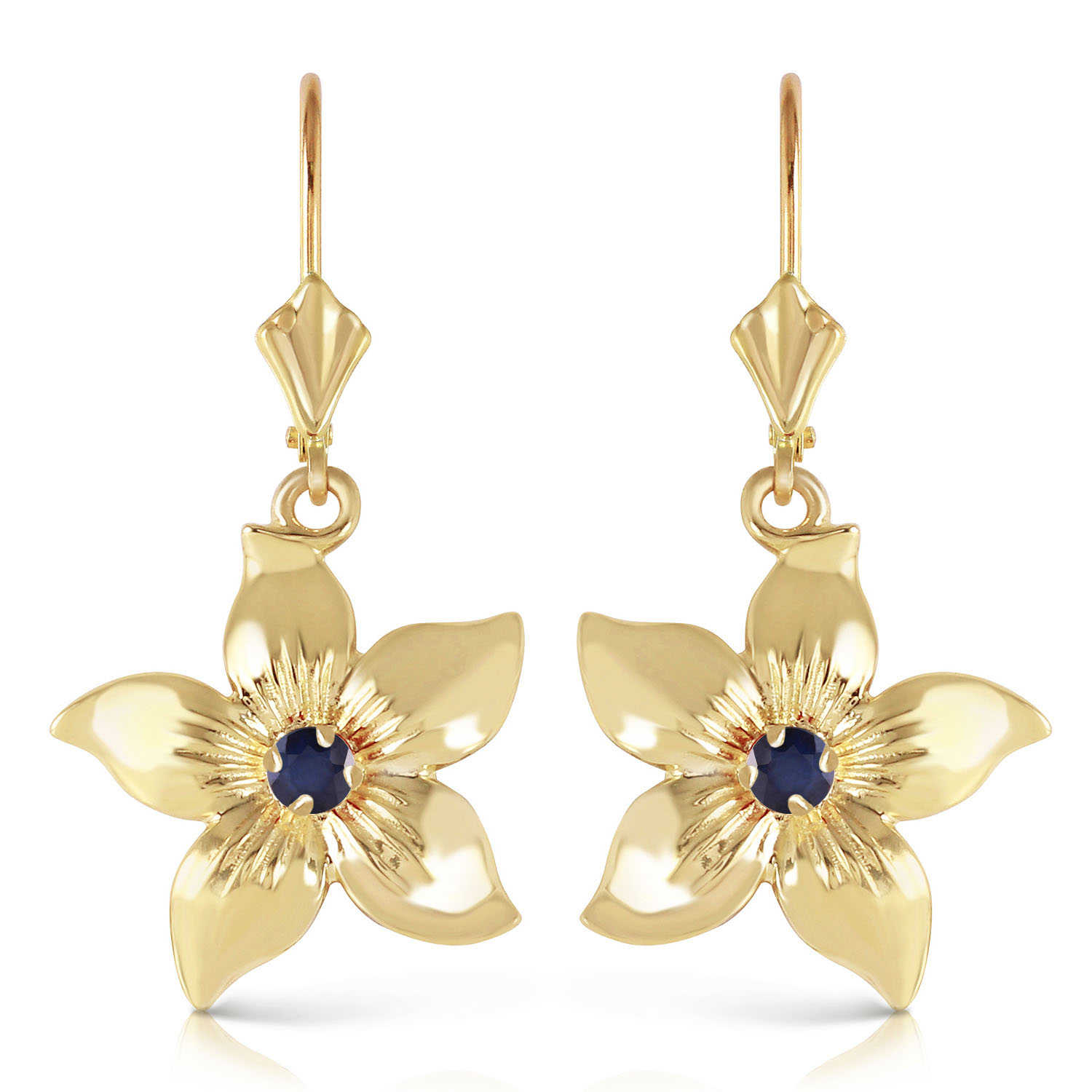 0.2 CTW 14K Solid Gold Leverback Flowers Earrings Sapphire