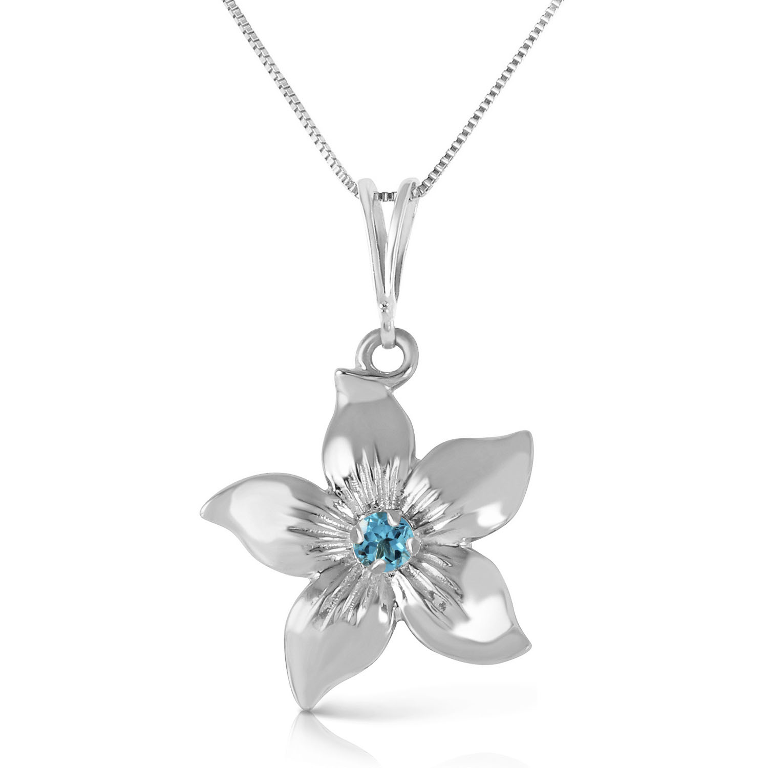 0.1 CTW 14K Solid White Gold Flower Necklace Natural Blue Topaz