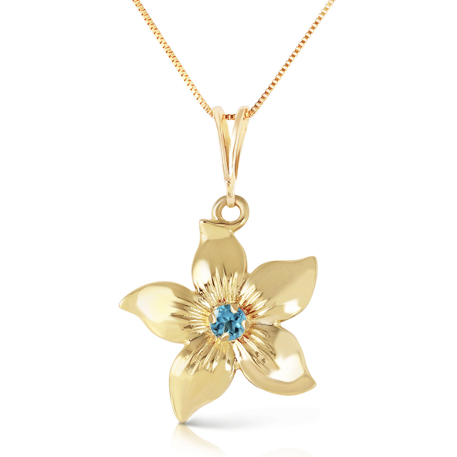 0.1 CTW 14K Solid Gold Flower Necklace Natural Blue Topaz