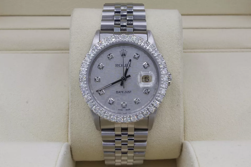 Rolex Datejust 36mm Custom 3ct VS Diamond Bezel  Grey Jubilee Dial S/S Quickset
