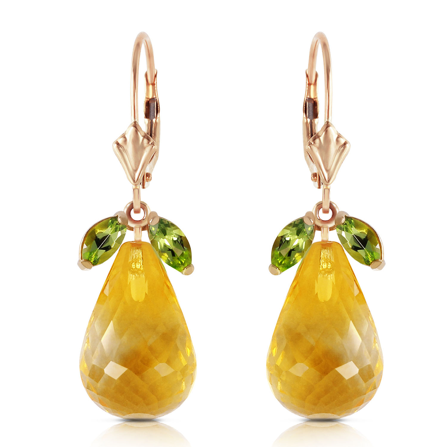 14.4 CTW 14K Solid Gold Leverback Earrings Peridot Citrine
