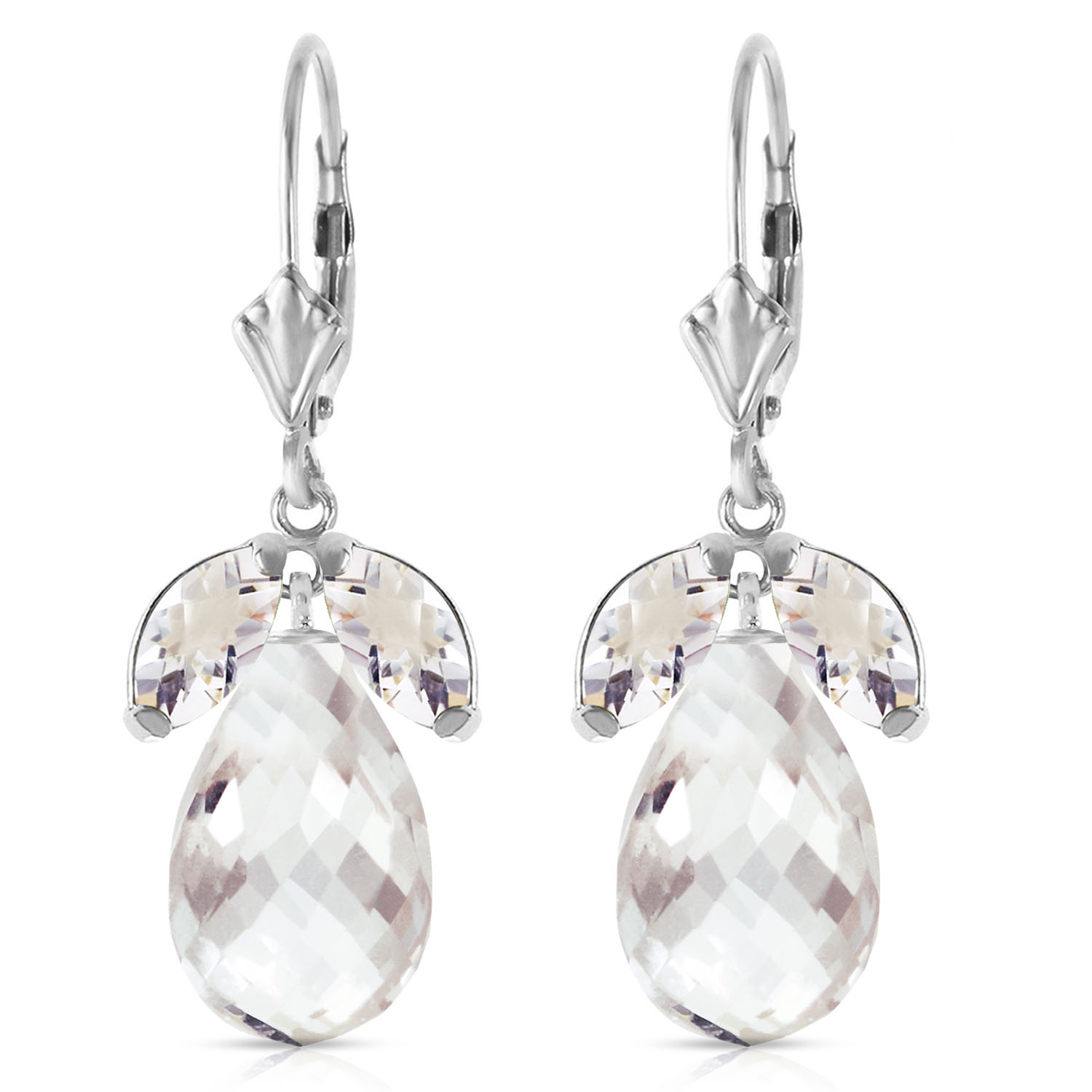 14.4 CTW 14K Solid White Gold Alabastair White Topaz Earrings