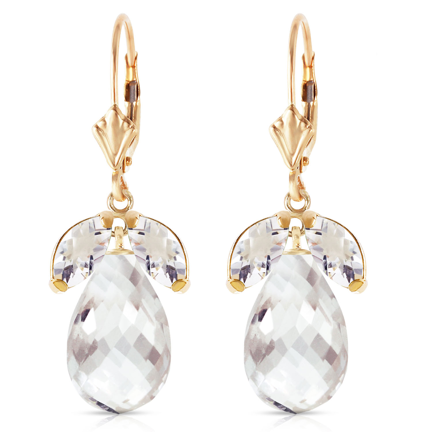14.4 CTW 14K Solid Gold Leverback Earrings Natural White Topaz