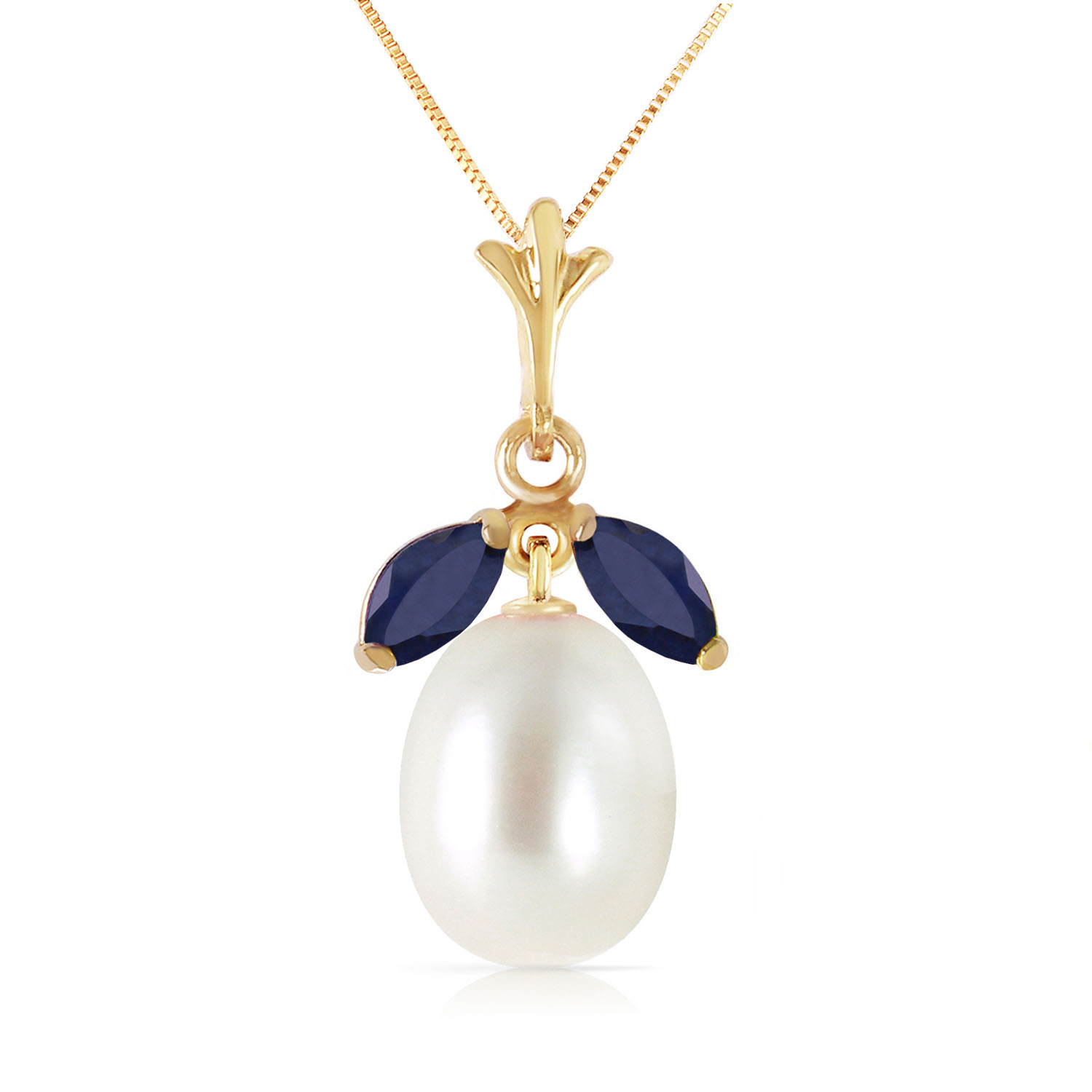 4.5 CTW 14K Solid Gold Necklace Natural Cultured Pearl Sapphire