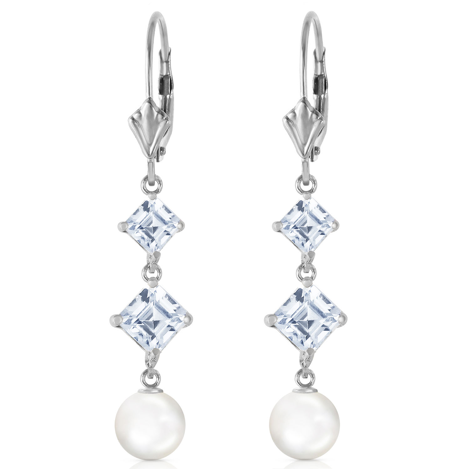 6.5 CTW 14K Solid White Gold Room For You Aquamarine Cultured Pearl Earrings
