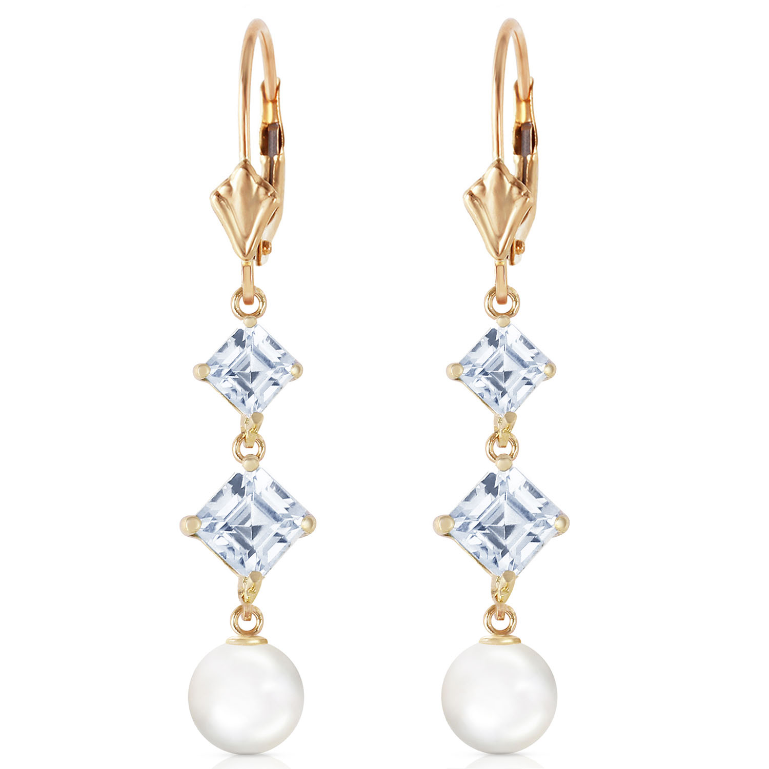 6.5 CTW 14K Solid Gold Classic Aquamarine Cultured Pearl Earrings