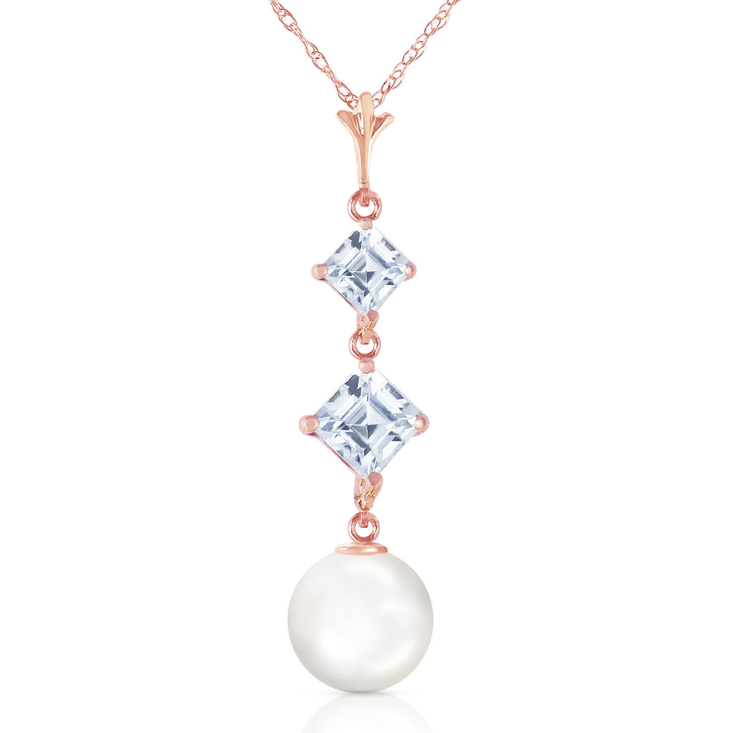 14K Solid Rose Gold Necklace with Natural Aquamarines  Cultured Pearls