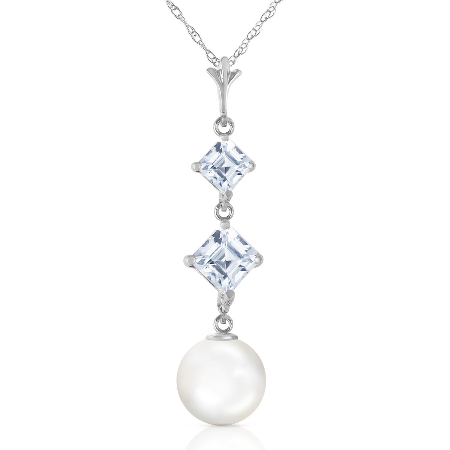 3.25 CTW 14K Solid White Gold Open Your Eyes Aquamarine Cultured Pearl