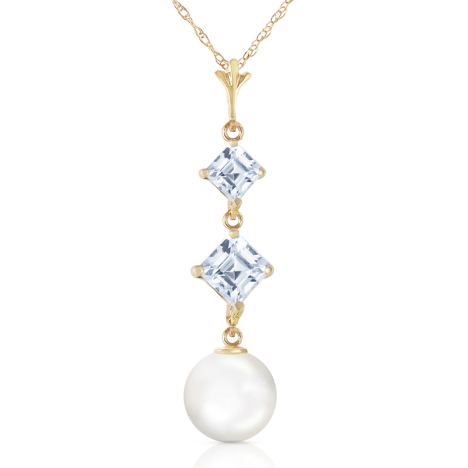 3.25 CTW 14K Solid Gold Mockingbird Aquamarine Cultured Pearl Necklace