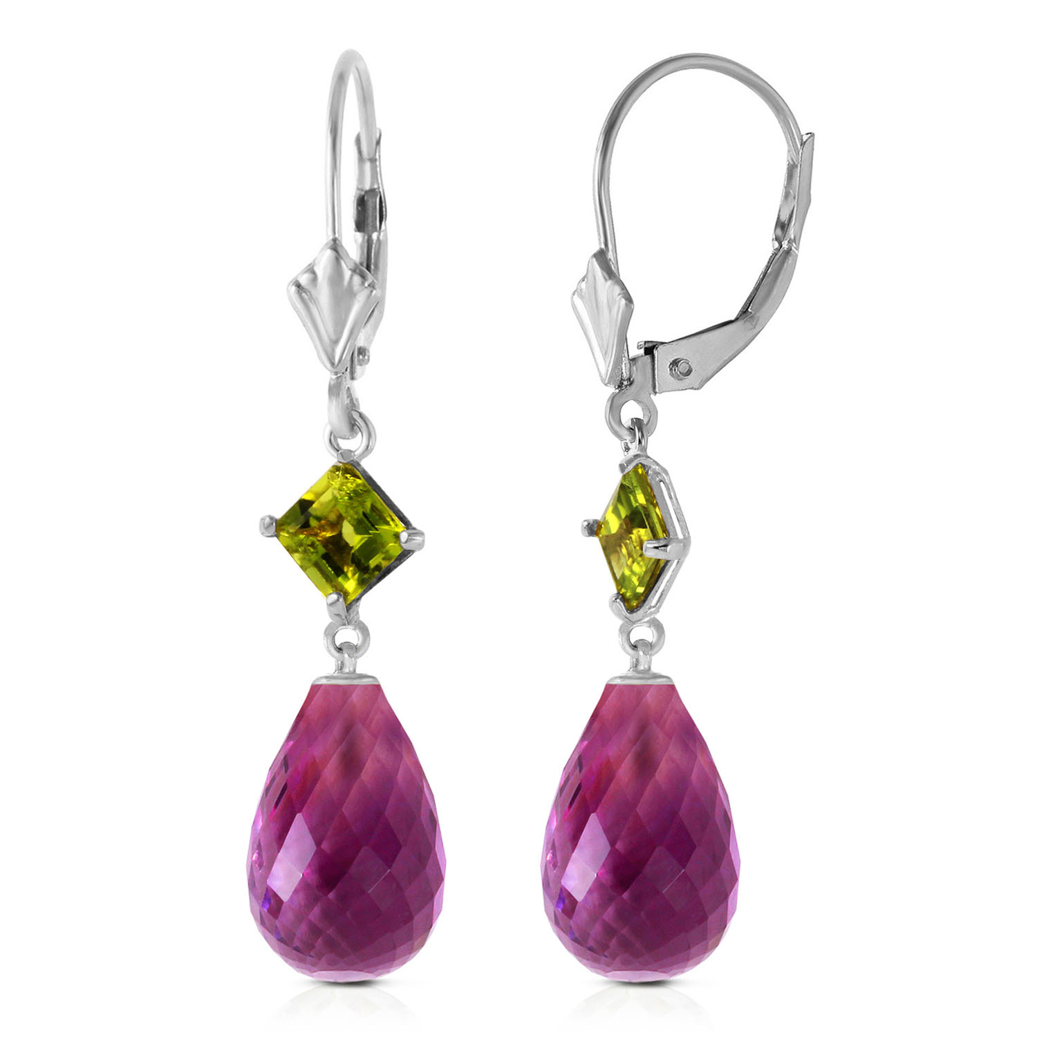 11 CTW 14K Solid White Gold Take A Stand Peridot Amethyst Earrings