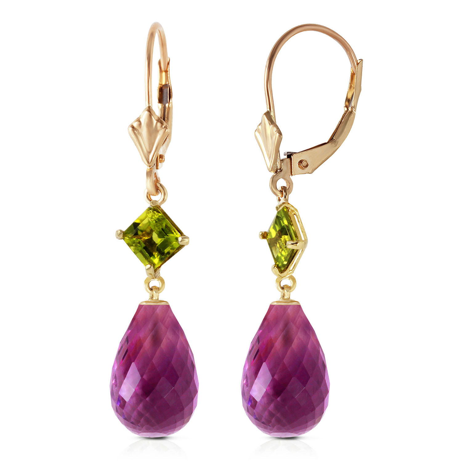 11 CTW 14K Solid Gold Panorama Amethyst Peridot Earrings