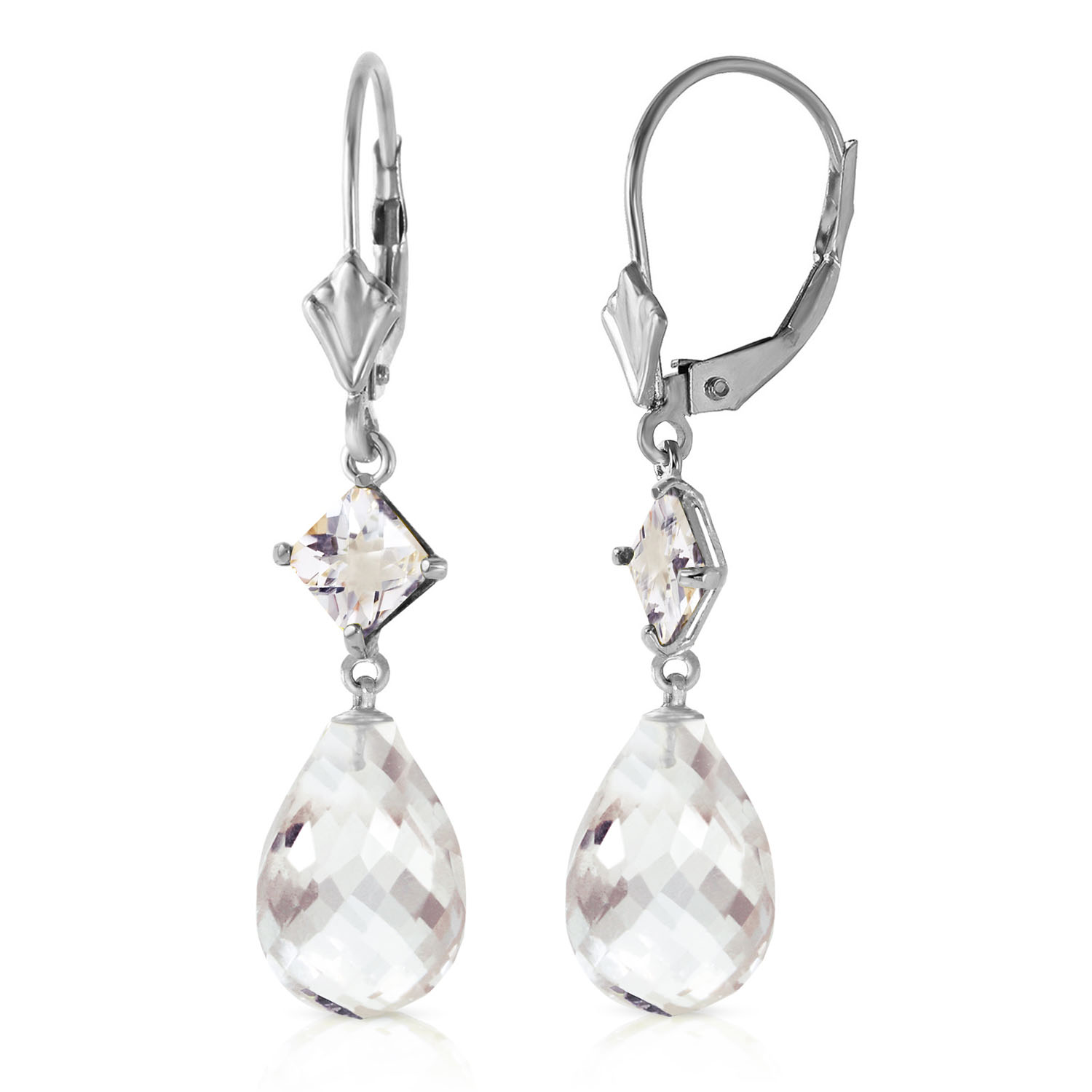 11 CTW 14K Solid White Gold Leverback Earrings White Topaz