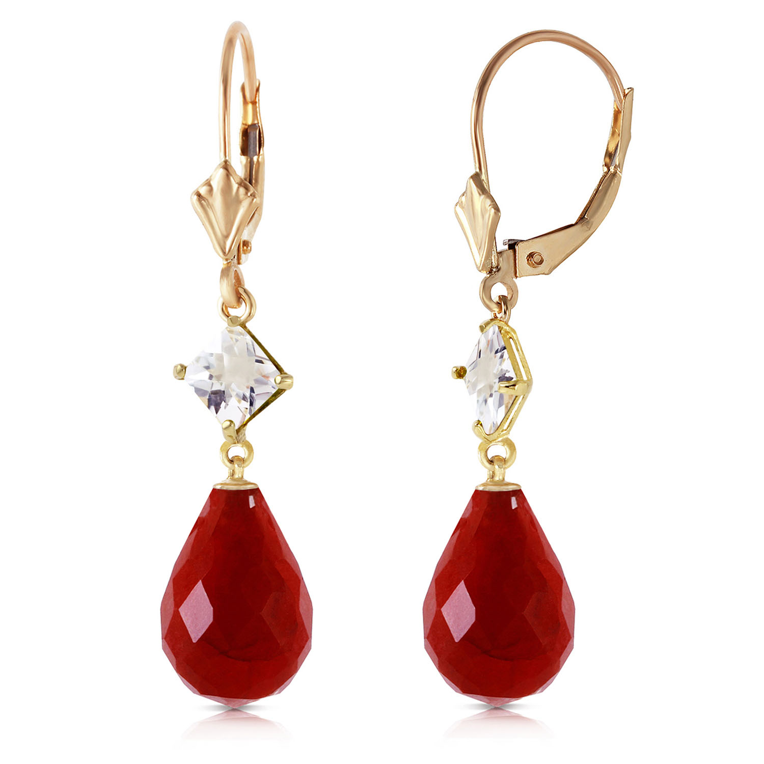 18.6 CTW 14K Solid Gold Leverback Earrings White Topaz Ruby